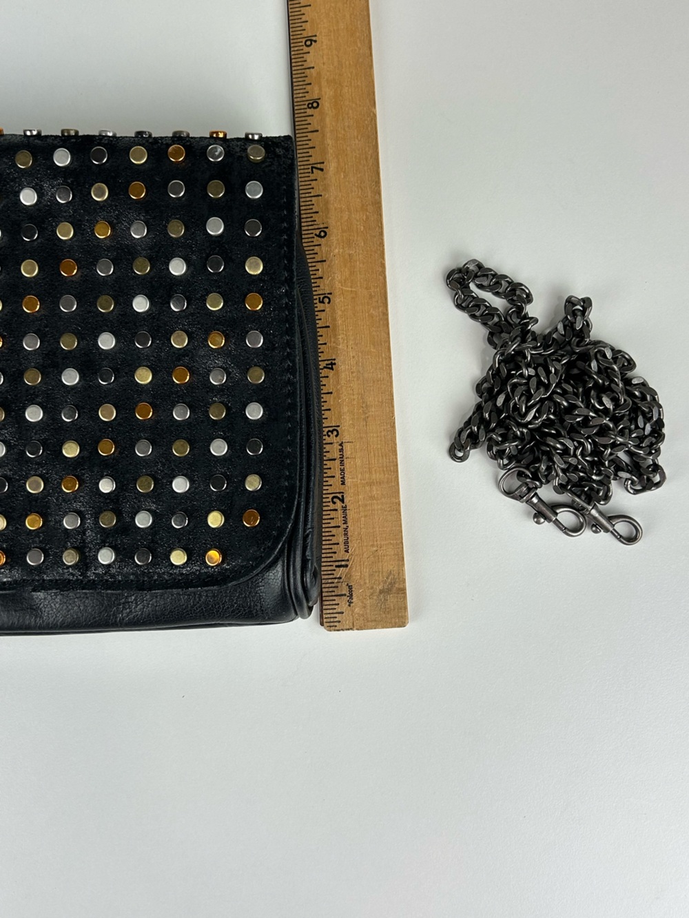 PATRICIA NASH BLACK STUDDED LEATHER LUISA FLAP CROSSBODY CLUTCH - Picture 15 of 16